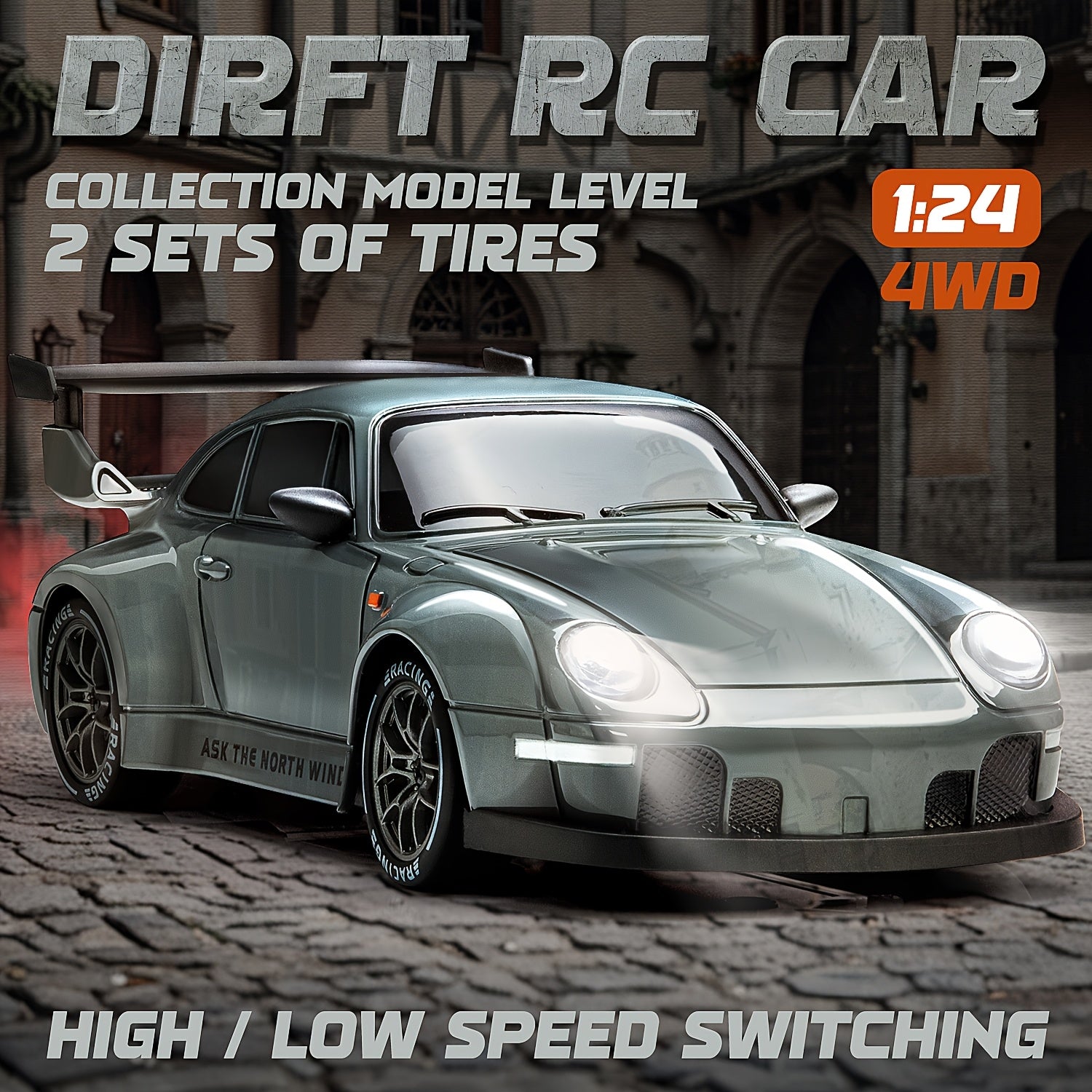 RC Drift Car 1:24 Scale High Speed Remote Control Drift Racing Car S814 Rechargeable Kids Boys Ages 8+ Birthday Christmas Gift Grey Light Purple