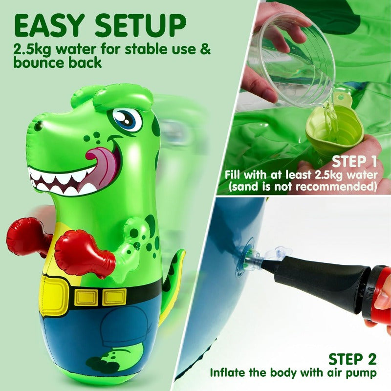 Inflatable Dinosaur Punching Bag for Kids 47 Inch T-Rex Bop Bag Bounce Back Bopper Indoor Outdoor Active Play for Boys Girls Ages 3 Plus - Birthday Gift