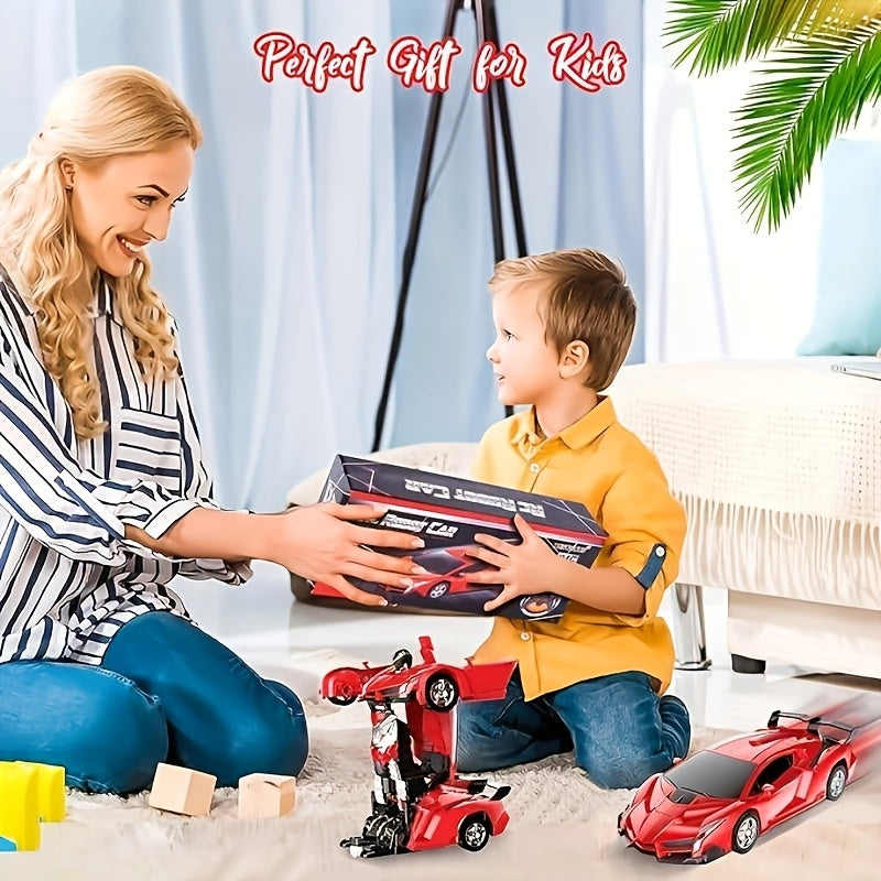 Transform Robot RC Car 1:18 Scale One-Click Car to Robot 2.4GHz 360 Drift LED Light 45M Range Non-Toxic ABS Kids Boys Ages 3+ Birthday Christmas Gift