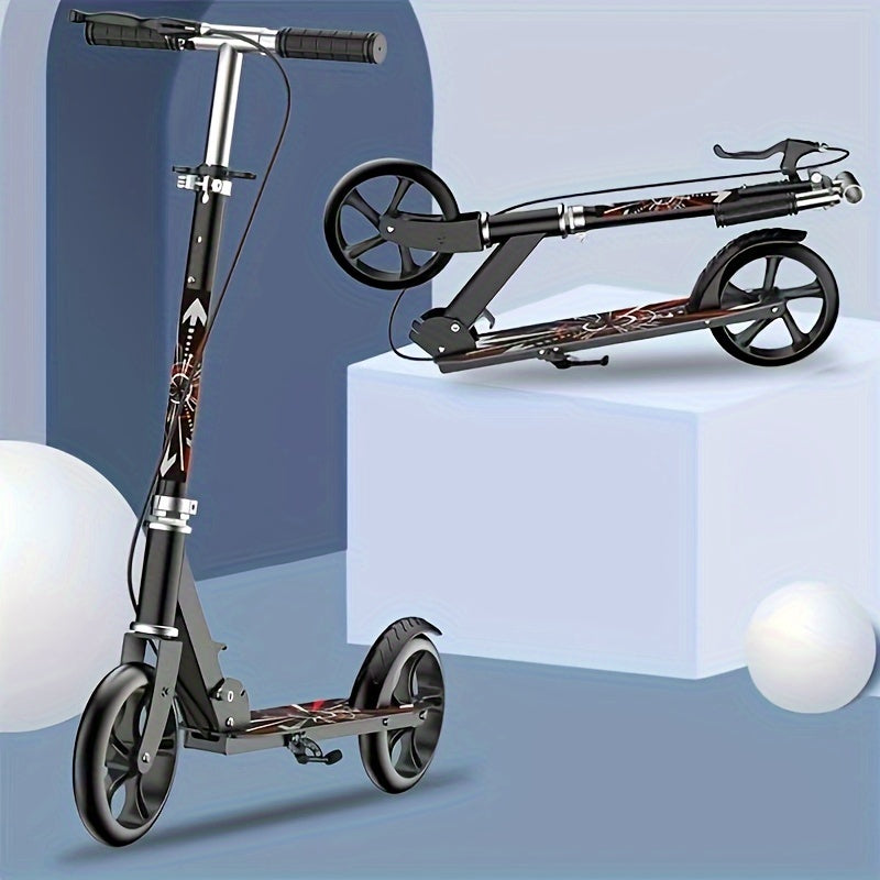 Foldable Kick Scooter for Adults Teens - Double Brake 2-Wheel Scooter 4-Gear Adjustable Height 220LB Capacity, Lightweight Commuter Scooter for Youth Adults, Birthday Christmas Halloween Gift