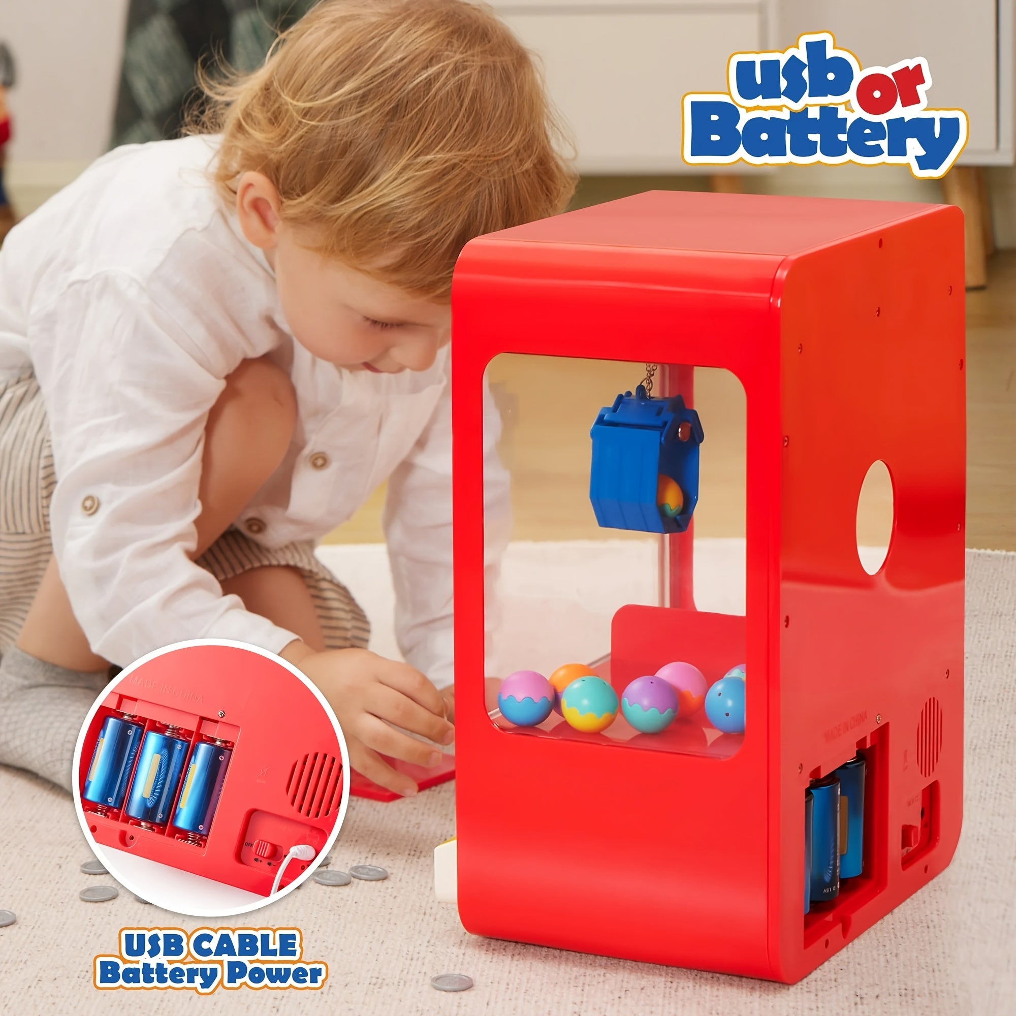 Mini Claw Machine Arcade Toy with LED Lights Adjustable Sound - Rechargeable Kids Claw Machine Birthday Christmas Gift Boys Girls Ages 3-8