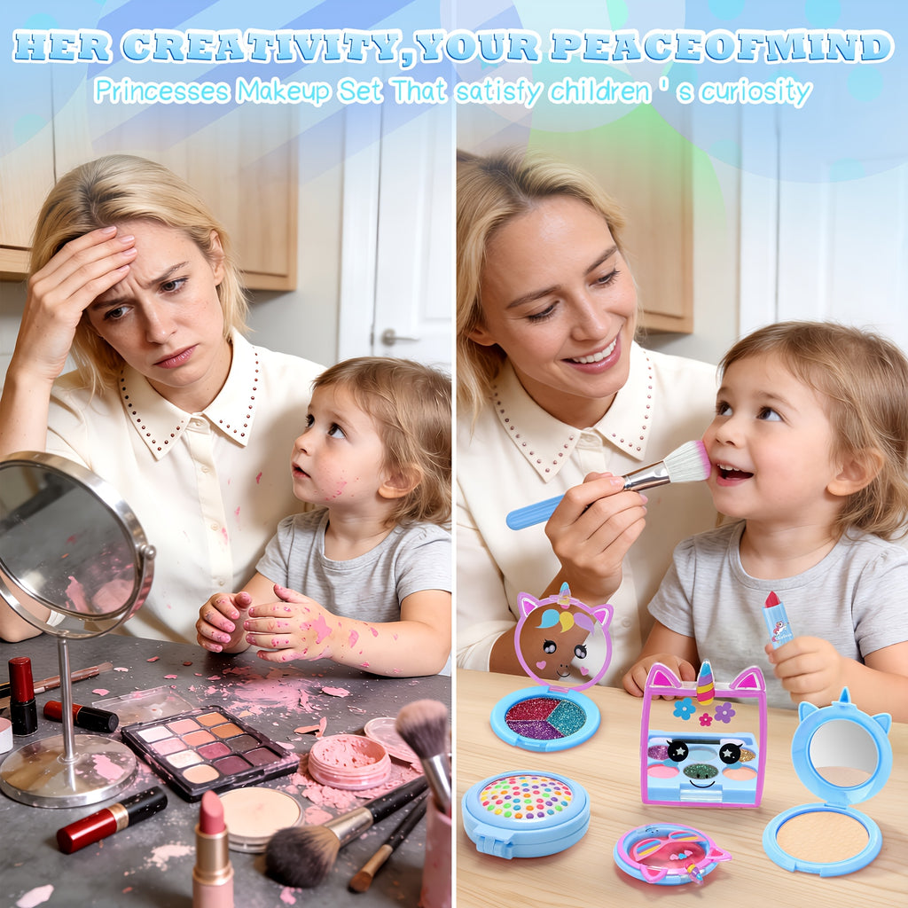 Kids Makeup Set for Girls – Non-Toxic Washable Pretend Cosmetic Kit with Nail Polish, Jewelry & Hair Accessories, Princess Dress-Up Gift Ages 3-8
