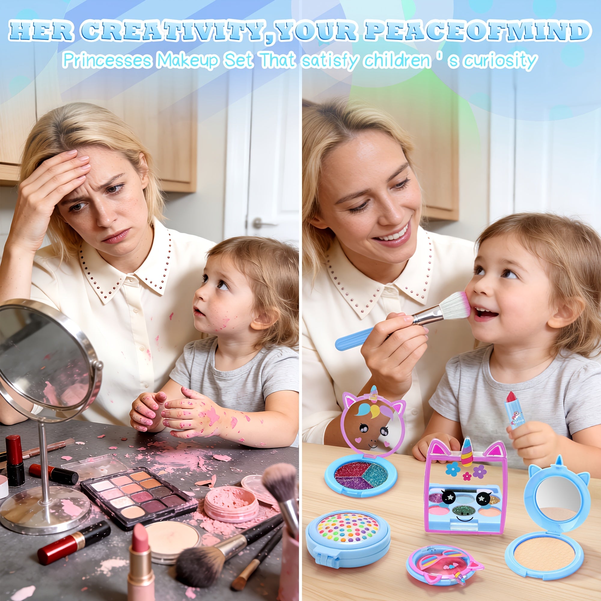 Kids Makeup Set for Girls – Non-Toxic Washable Pretend Cosmetic Kit with Nail Polish, Jewelry & Hair Accessories, Princess Dress-Up Gift Ages 3-8