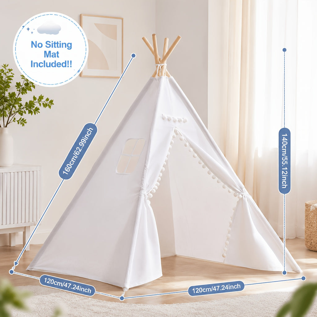 Kids Teepee Tent for Girls Boys, Indoor Outdoor Play Tent with Washable Fabric, Nordic Princess Conical Playhouse for Bedroom Backyard, Birthday Christmas Gift Ages 3+ (No Padding)