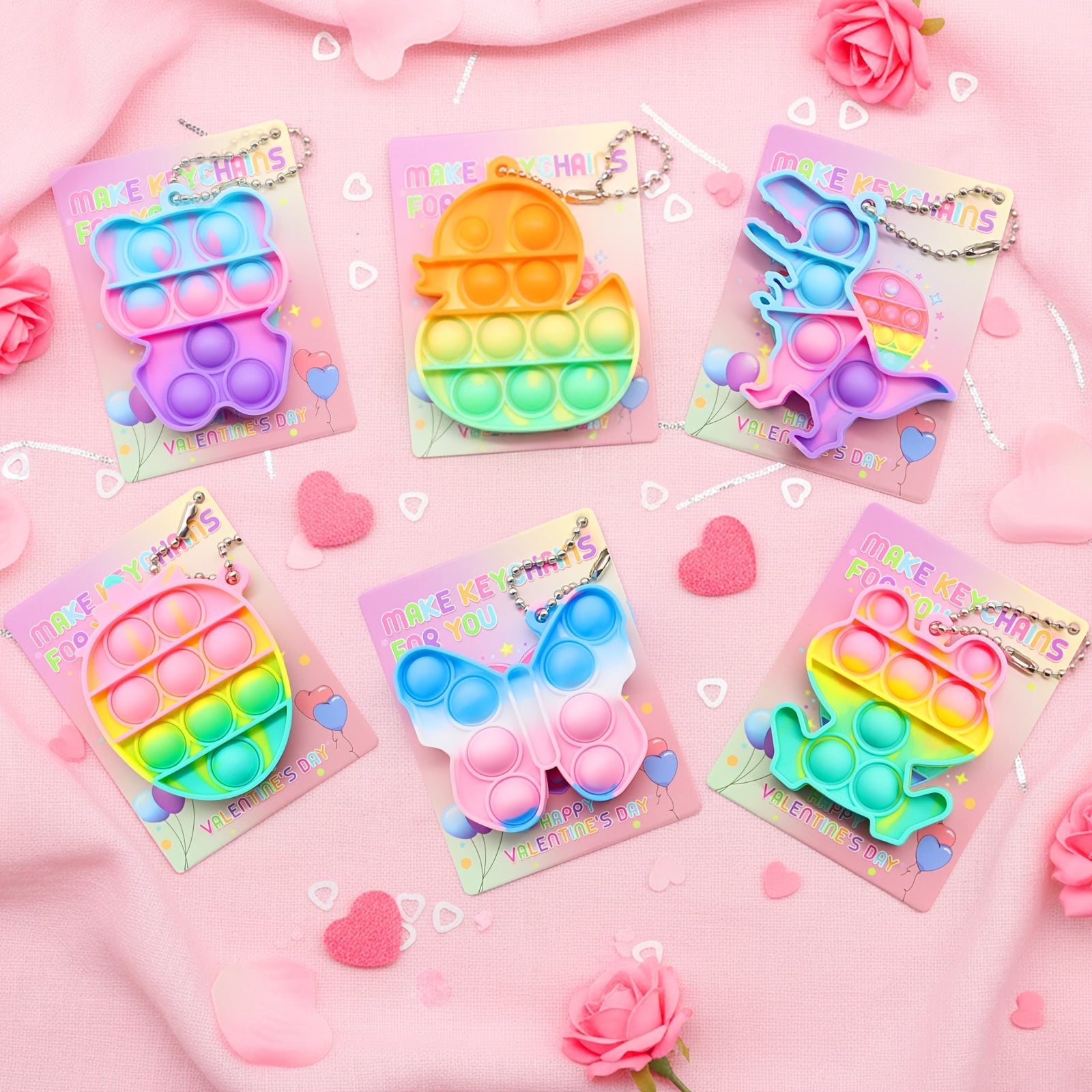 Animal Press Fidget Toy Set 32 or 36pcs with Keychain Pendant – 8 Cute Styles Bulk Party Favors for Kids, Classroom Rewards, Birthday Valentine’s Day Easter Gift
