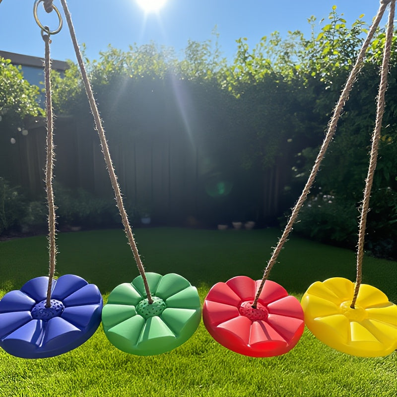 Kids Outdoor Swing Seat Petal Shape Thickened 11.8 Inch Diameter 78.7 Inch Rope Backyard Playground Swing for Boys Girls Ages 3 Plus - Birthday Gift