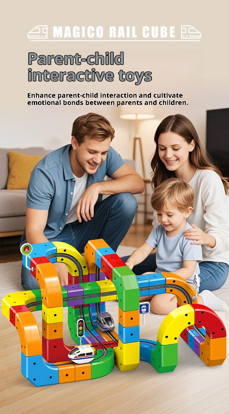 3D Gravity Magic Track Train Set DIY Deformable Racing Track STEM Building Toy with Blocks Traffic Lights for Kids Ages 3 4 5 Indoor Outdoor Birthday Gift
