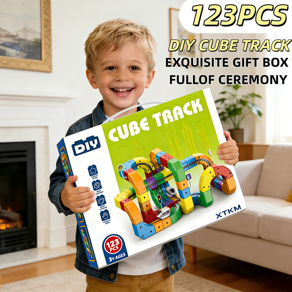 3D Gravity Magic Track Train Set DIY Deformable Racing Track STEM Building Toy with Blocks Traffic Lights for Kids Ages 3 4 5 Indoor Outdoor Birthday Gift