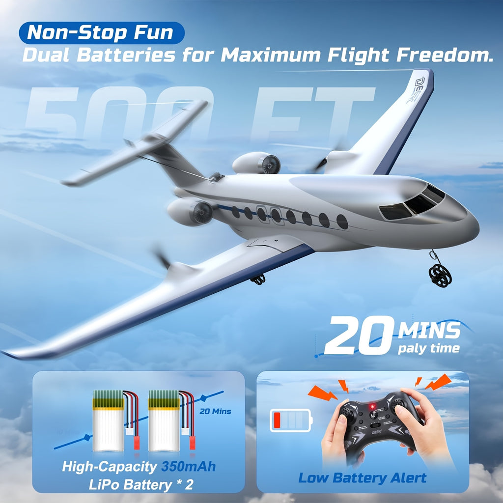 G650 RC Plane Private Jet – 3-Channel 2.4GHz 6-Axis Gyro Stabilized Glider with 20-Min Flight Time, EPP Foam, Display Stand for Beginners & Adults