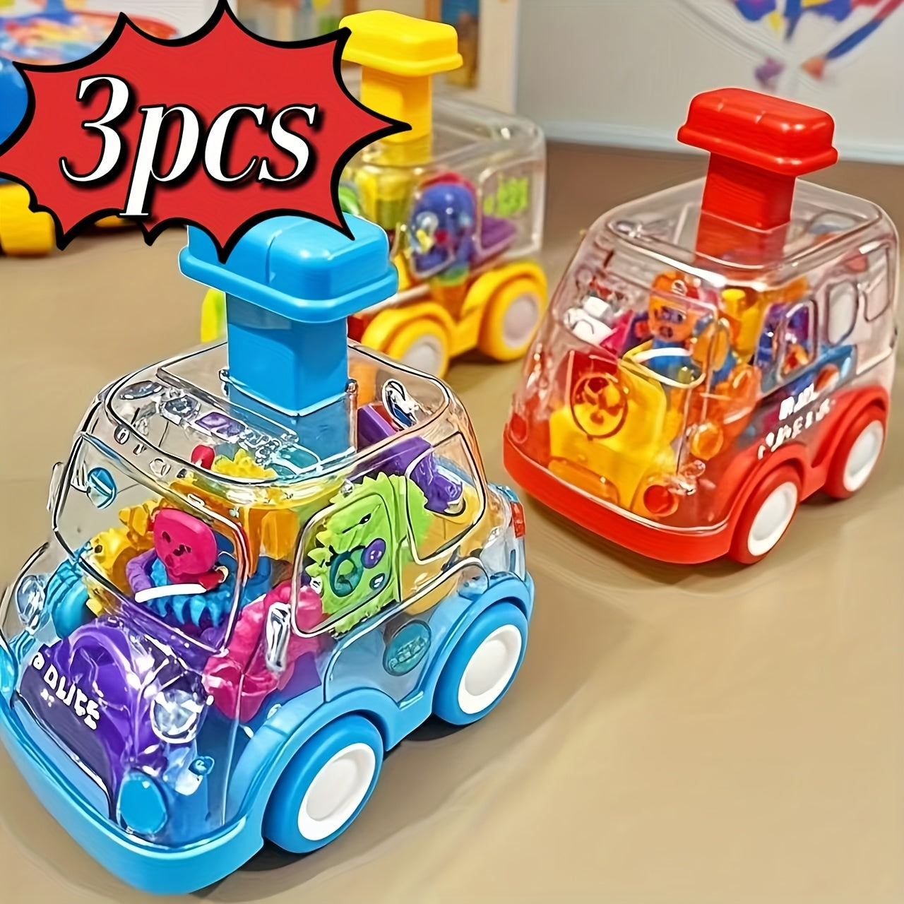 Model Gear Cars Toy Set for Kids – Interlocking Mechanical Gear Vehicle Building Toy, STEM Learning Gift for Boys Girls Ages 3+, 3 Pack