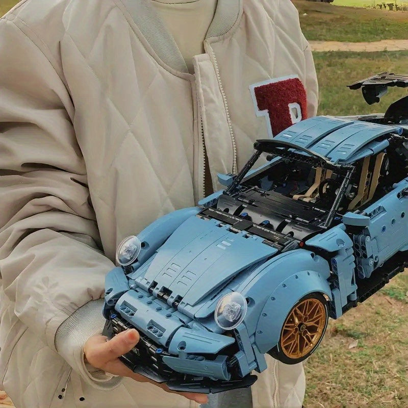 2100pcs Misty Blue Lowrider Sports Car Building Blocks Set Adult Collectible Model Kit Desktop Ornament Room Decor Gift for Men Car Enthusiasts