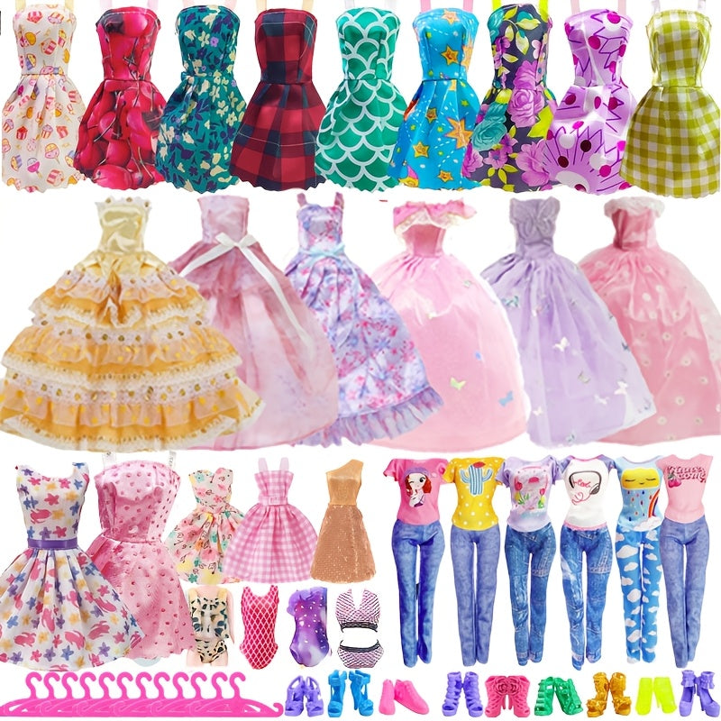 Fashion Doll Clothes Set 42pcs for 11.5 Inch Dolls – Evening Dresses Tops Trousers Bikinis Skirts & Hangers Assorted Dress-Up Kit Gift for Girls Ages 3+ Birthday Christmas
