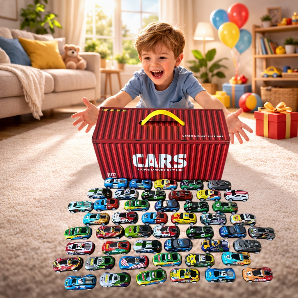Racing Car Toy Set 48PCS Friction Powered Mini Cars with 4-Level Garage Track All-in-One Play Set for Boys Ages 3+ Birthday Christmas Gift