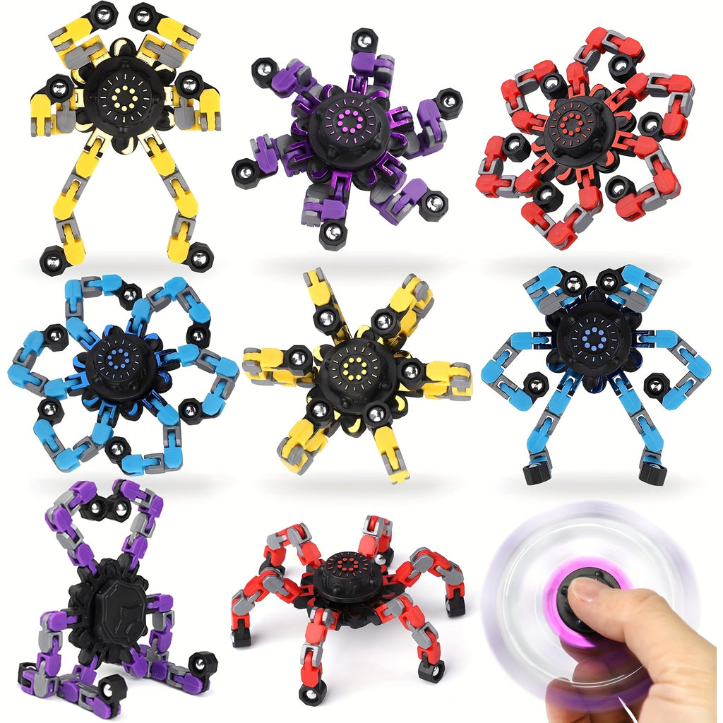 Deformable Robot Fidget Spinner Gyro Toys 10 & 15 Pack – Mechanical Fingertip Spinner Decompression Toys, Glow in Dark Option, Party Favors & Gifts