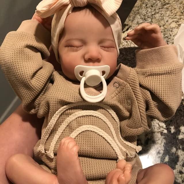 Sleeping Newborn Reborn Baby Doll 19 Inch 48cm, Lifelike Painted Hair Doll with Outfit, Bottle and Pacifier for Pretend Care and Gifts