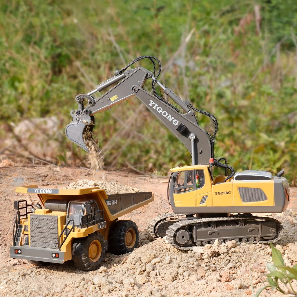 RC Construction Vehicle Set Excavator Dump Truck Bulldozer Loader 2.4GHz 12CH Alloy Plastic Kids Boys Ages 6+ Birthday Christmas Gift 2-in-1 3-in-1 4-in-1