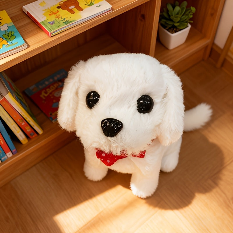 Realistic White Robot Puppy Toy – Walks, Barks & Wags Tail, Lifelike Plush AI Interactive Pet for Kids, Birthday Halloween Christmas Gift for Boys Girls