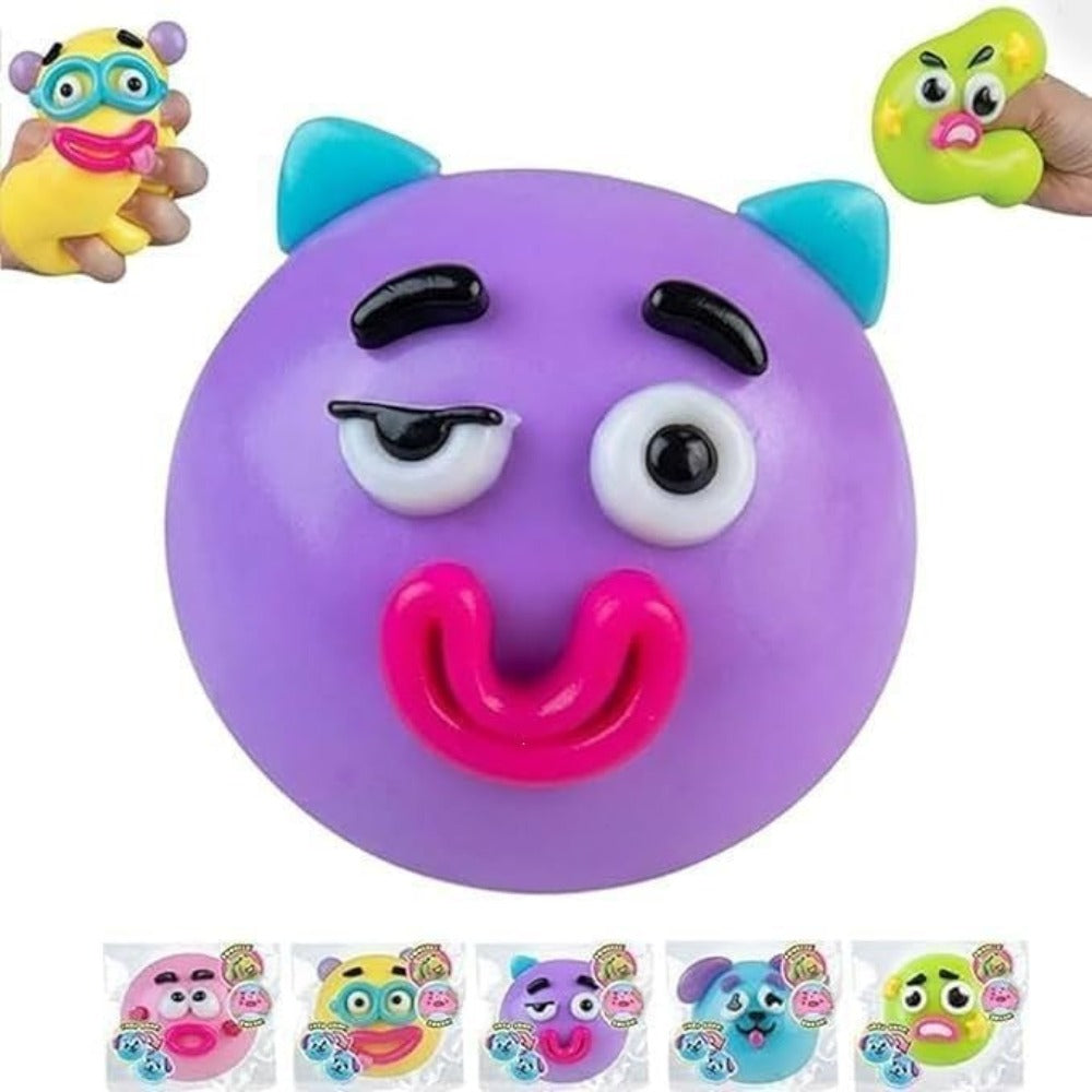 Funny Face Stress Relief Squeeze Ball with Accessories - Quick Rebound Soft Squeezing Toy Anxiety Relief Relaxing Gift Pink Green Purple Yellow Blue