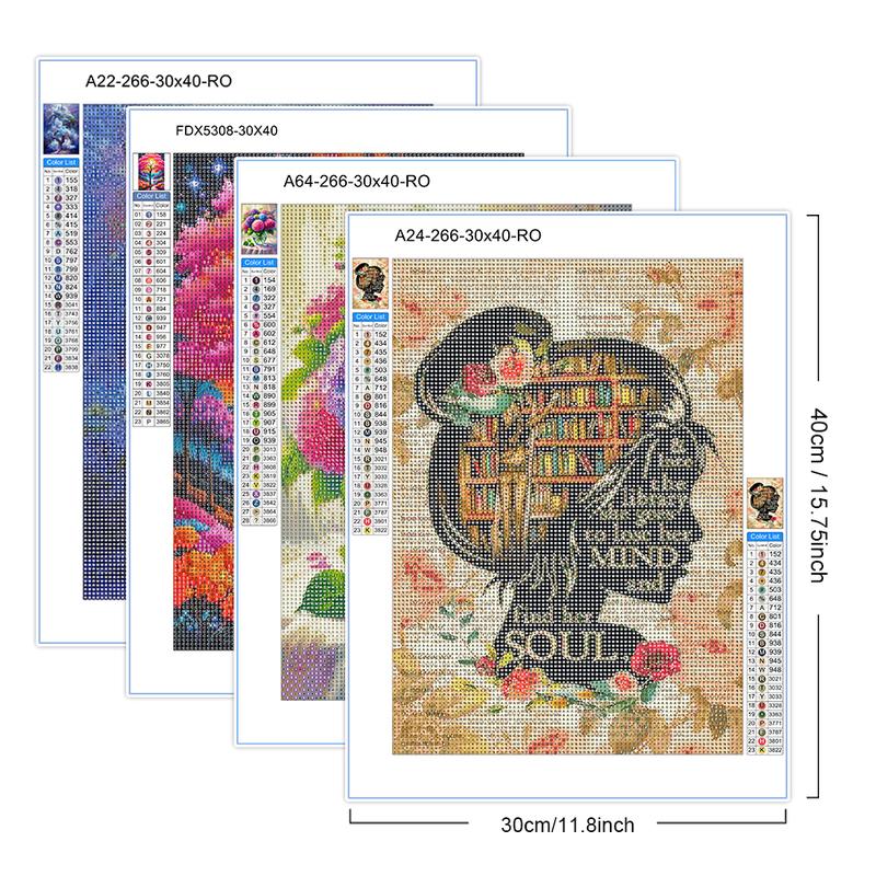 Diamond Art Kit for Adults, 5D Full Round Diamond Painting with Animal, Scenery and Flower Designs, 30 x 40 cm DIY Mosaic Wall Decor