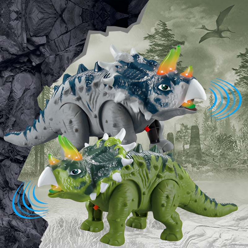 Walking Triceratops Dinosaur Toy with LED Lights & Roaring Sounds - Auto-Walk Dino Toy for Kids Halloween Birthday Christmas Gift for Boys Girls