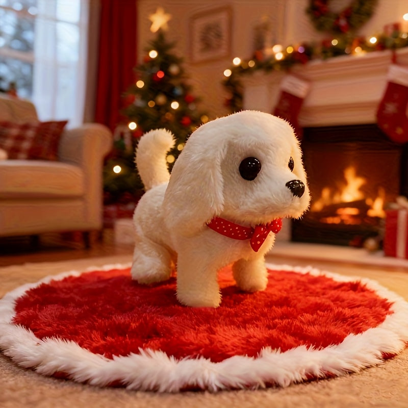 Realistic White Robot Puppy Toy – Walks, Barks & Wags Tail, Lifelike Plush AI Interactive Pet for Kids, Birthday Halloween Christmas Gift for Boys Girls