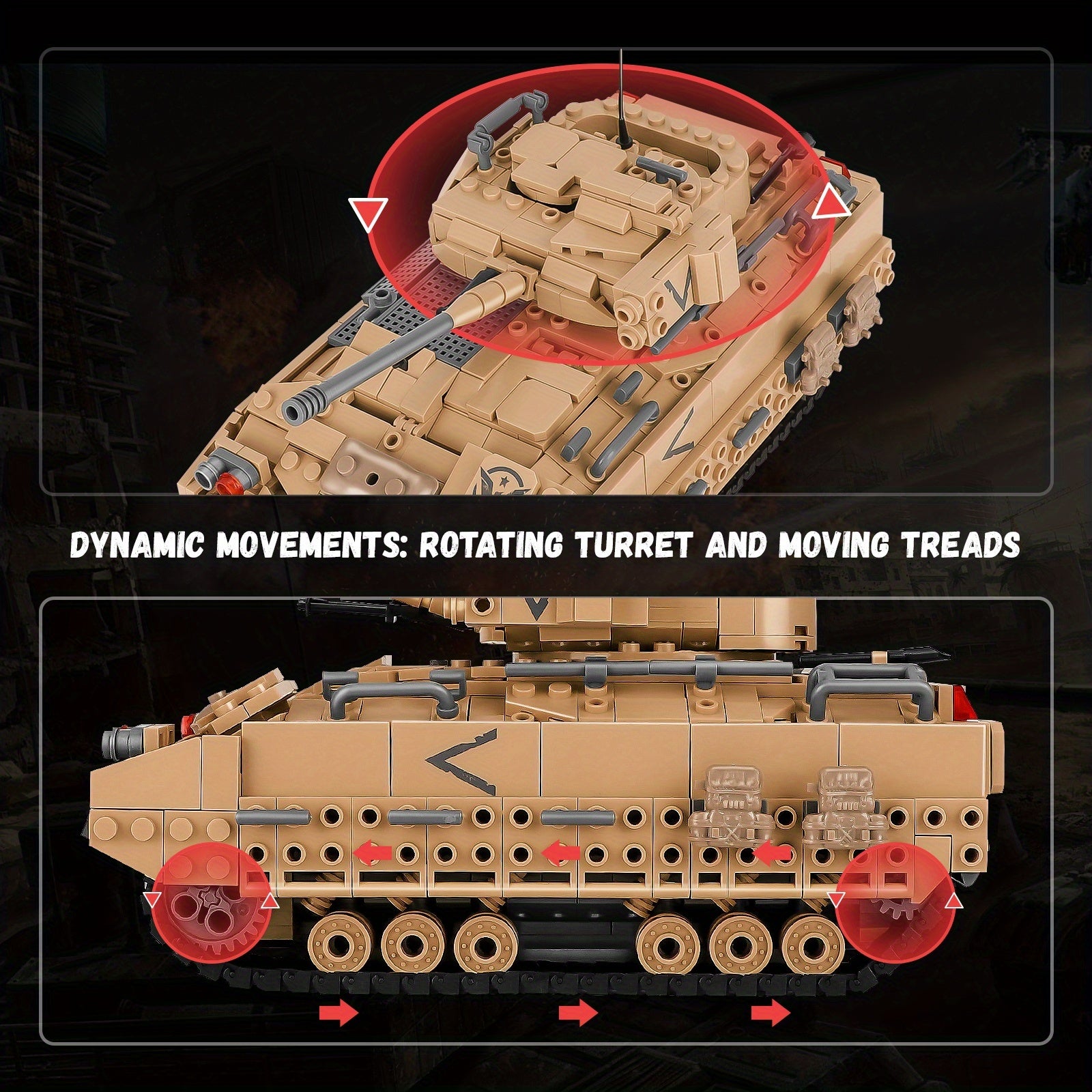 Military Tank Building Blocks Set 1350 Pieces, M2 Bradley Infantry Fighting Vehicle Army Tank Model Kit, STEM Construction Toy for Boys Teens Adults Ages 8+, Birthday Christmas Gift Military Fans
