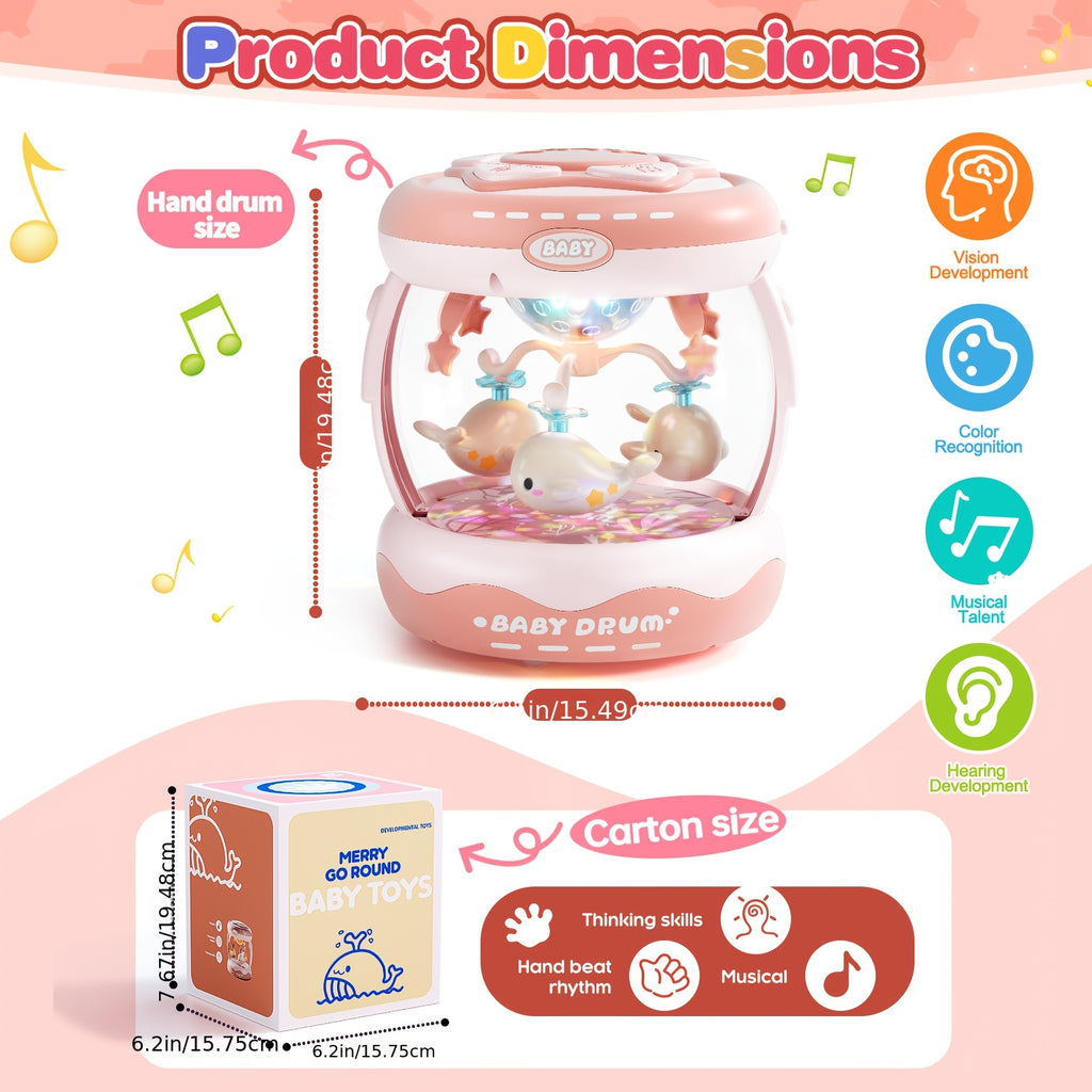 JOVOW Baby Rotating Projector Music Toy for 3 Months+ – Interactive Animal Sounds & Music, Multi-Functional Sensory Learning Toy for Infant Boys Girls, Party Music, Skills Development, Pink & Blue