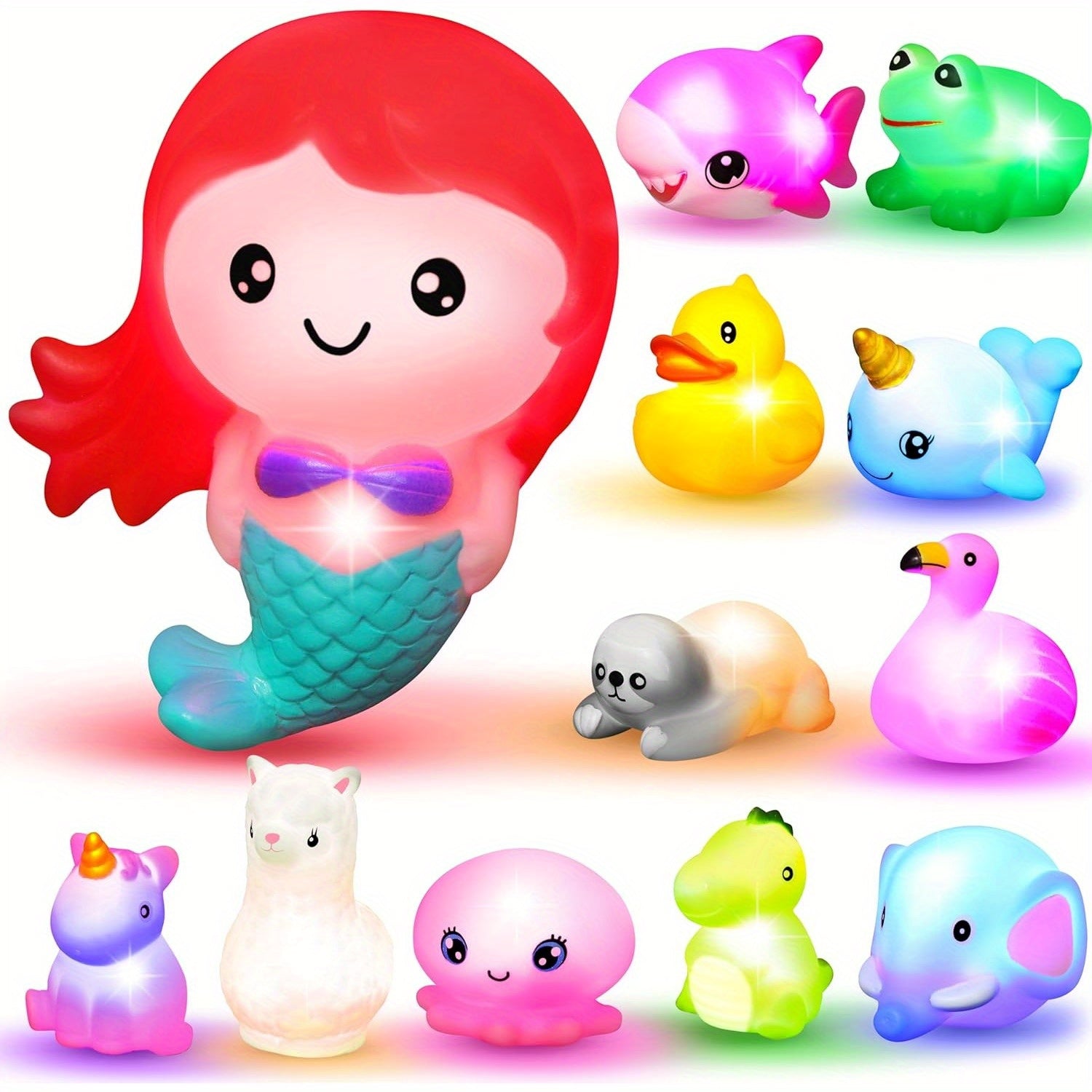 Light Up Bath Toys for Toddlers – LED Flashing Colorful Mermaid Bathtub Floating Toy, Baby Bathtime Gift for Infant Kids Boy Girl, Swimming Pool Party, 2/8/12 Pack Random Colors