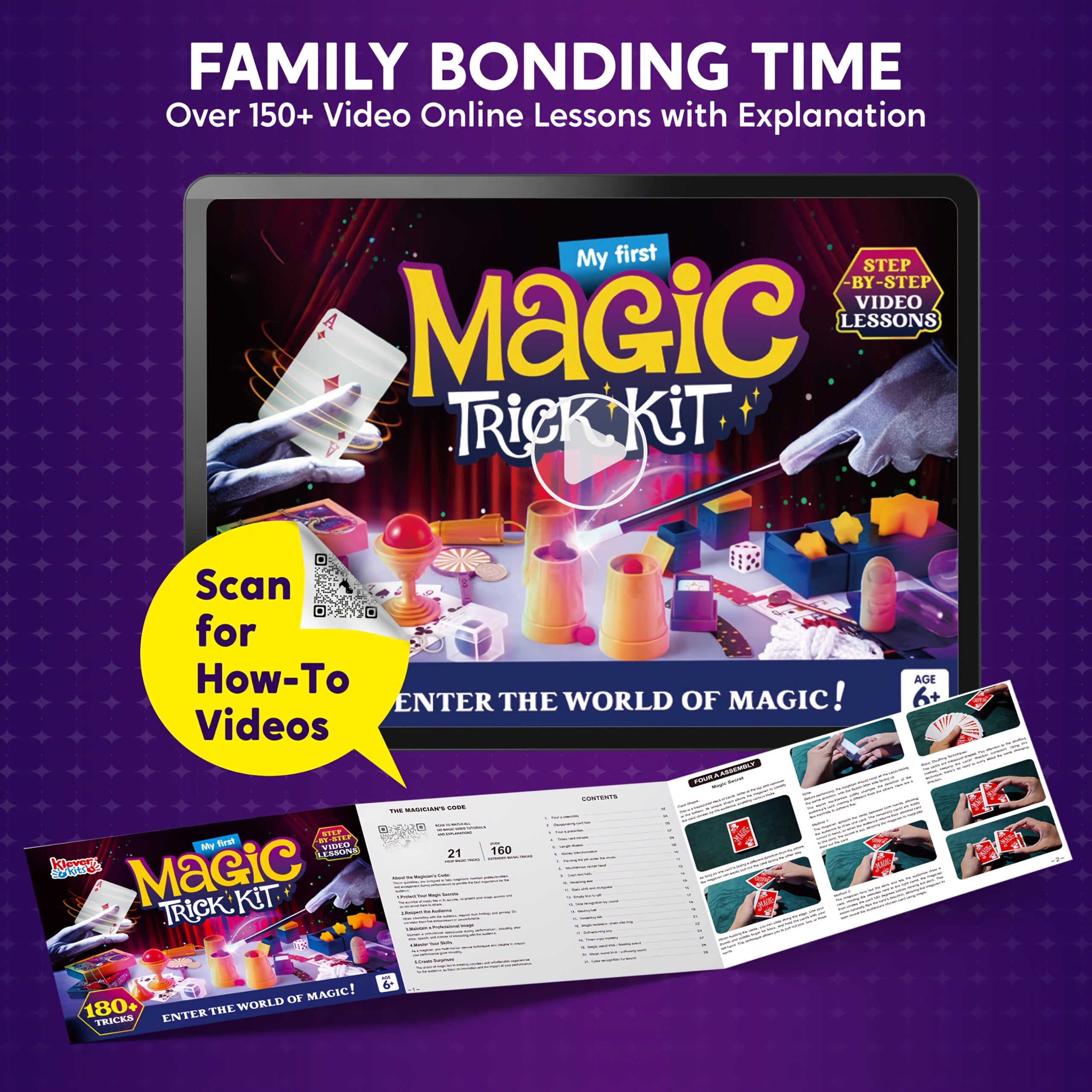 180+ Magic Tricks Kit for Kids – Beginner Magician Set with Video Lessons, Wand, Illusion Cards & Props – STEM Performance Toy – Birthday & Christmas Gift for Boys & Girls Ages 6+