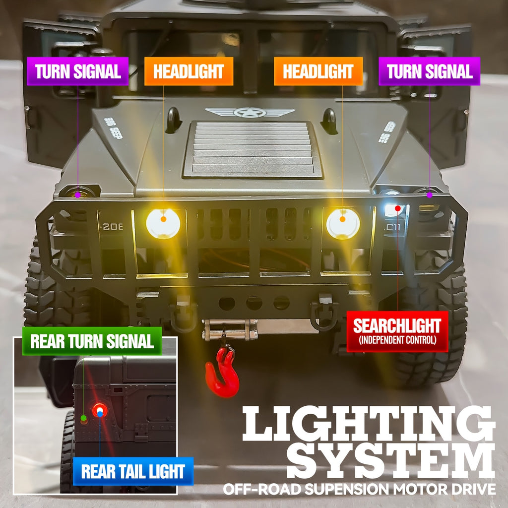 RC Off-Road Crawler Truck C8835 Full Scale Adult Remote Control Car Climbing Variable Speed Belt Simulation LED Lights Multiple Modes Hobby Gift for Men