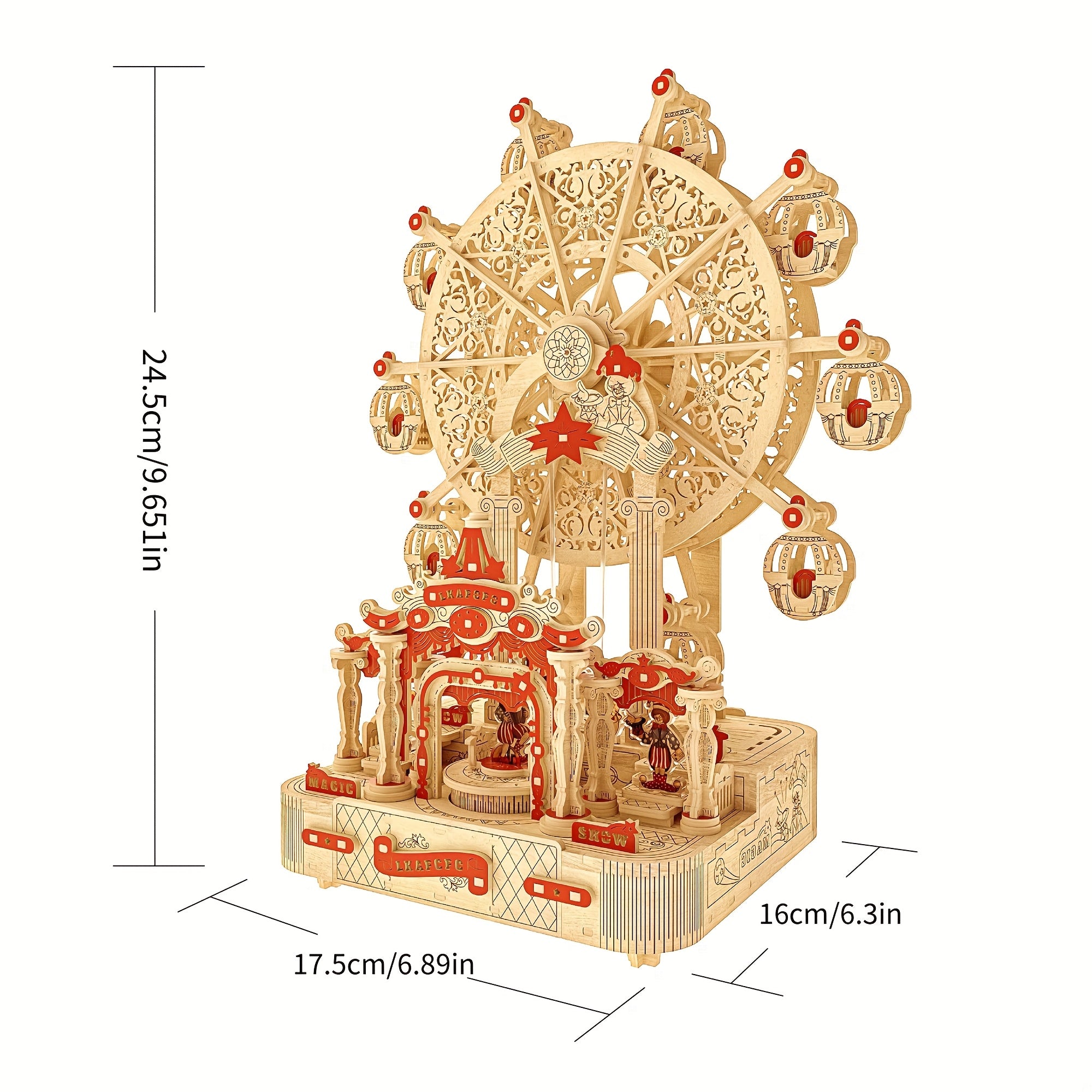 3D Wooden Puzzle Ferris Wheel Music Box DIY Handcrafted Mechanical Model Kit with Gift Box Assembly Instructions Educational Toy Christmas Gift for Teens Adults