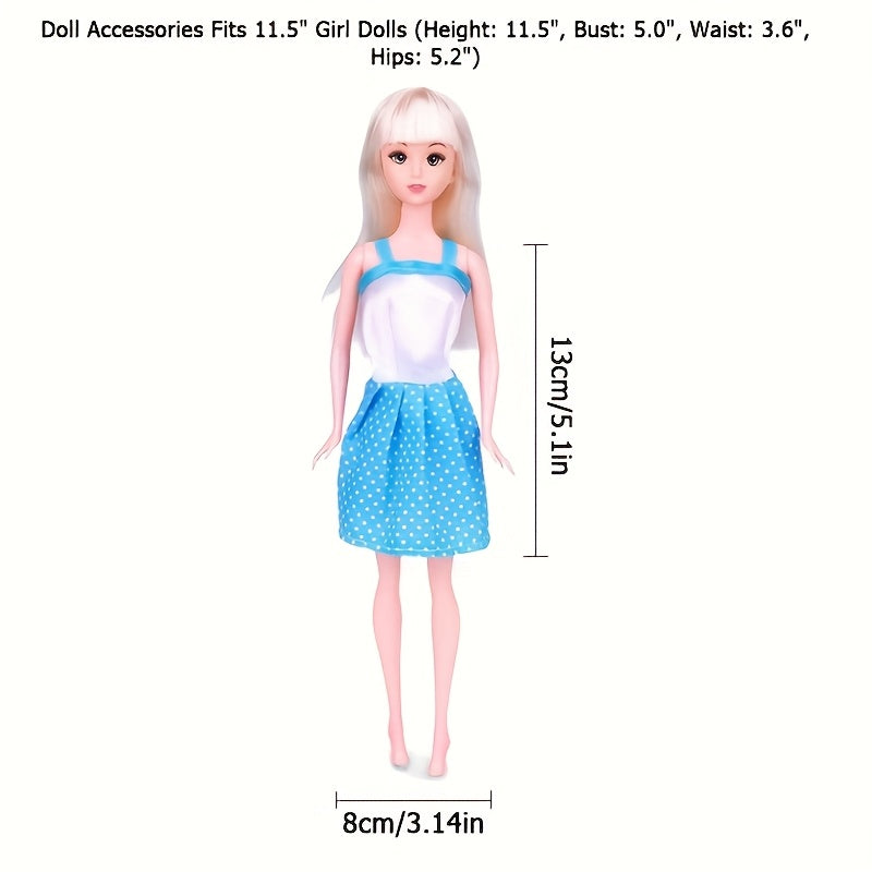 Doll Clothes & Accessories Set 42pcs for 11 Inch Dolls – 10 Dresses 10 Shoes 6 Necklaces 6 Crowns 5 Glasses & Hangers Fashion Wardrobe Gift for Girls Birthday Christmas
