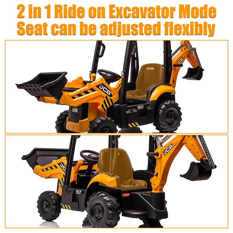 Ride-On Backhoe Digger for Kids Ages 3–6, Segmart 12V JCB Electric Tractor with Parent Remote, Front Loader and Rear Digging Arm