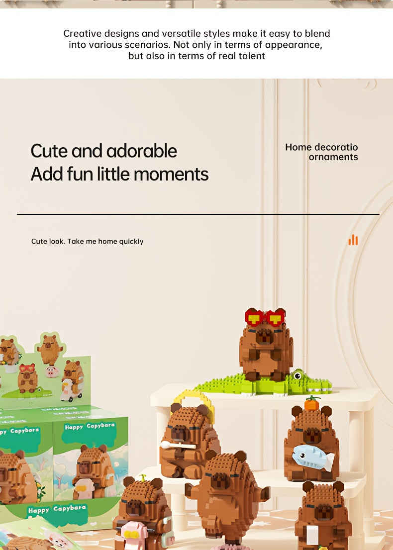 Capybara Micro Building Blocks 562pcs Miniature Collector Edition DIY Desk Decor Stress Relief Toy - Multiple Themes - Birthday Easter Christmas Gift for Boys Girls Teens Adults