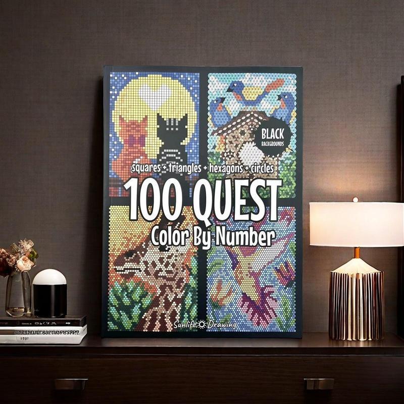 Color by Number Book for Adults, 100 Quest Numbered Designs on Detachable Art Paper for Creative Downtime, Framing and Handmade Gifts