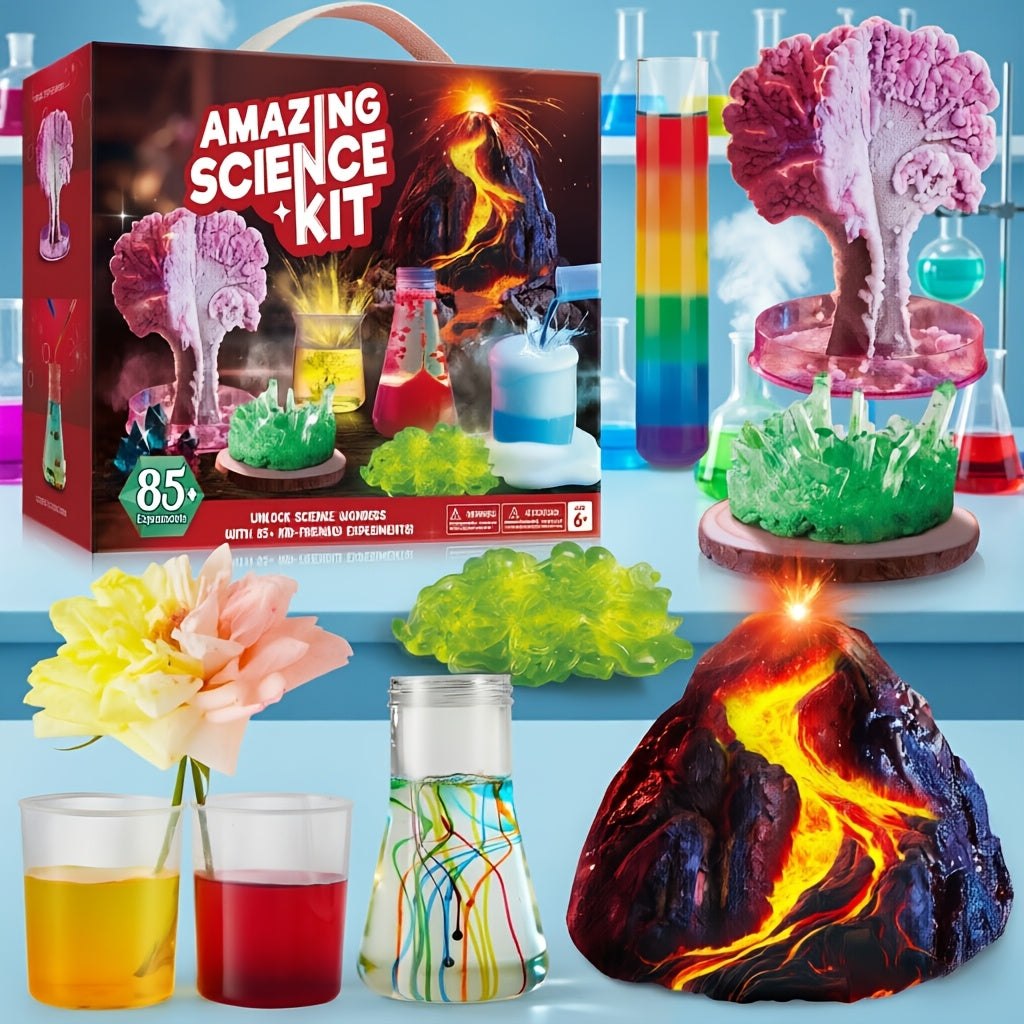 Amazing Science Kit for Kids 85+ Experiments – STEM Activities Gem Digging Crystal Growing Volcano Chemistry Educational Toy Gift Boys & Girls Ages 6+