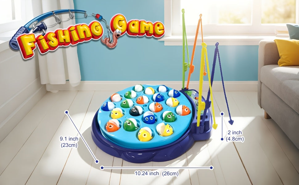 Kids Fishing Game Rotating Board 21 Fish 4 Rods - Fast-Action 2-4 Player Toy for Toddlers Ages 3+, Birthday Easter Holiday Gift for Boys & Girls