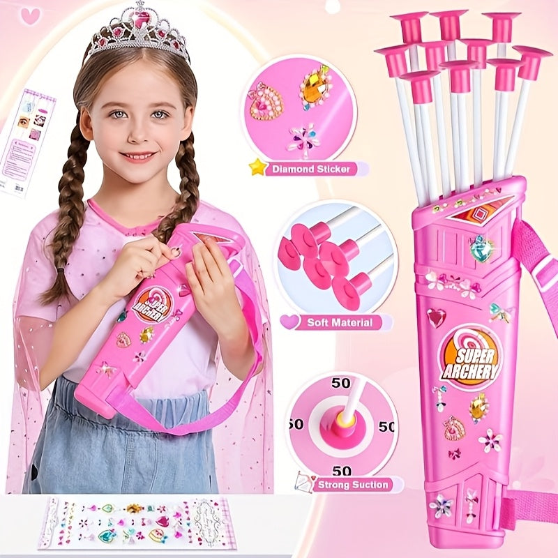 LED Light-Up Princess Bow & Arrow Set for Girls - Archery Toy with Cape, Crown, 10 Suction Cup Arrows & Target, Indoor Outdoor Birthday Gift for Kids Girls Boys
