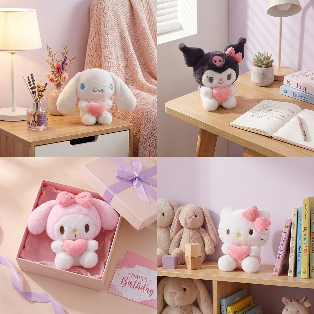 Sanrio Kawaii Plush Toy – Licensed Hello Kitty, Kuromi, My Melody & Cinnamoroll Stuffed Animal, Cute Soft Plush Doll, Birthday Gift, Holiday Surprise & Room Decor for Sanrio Fans
