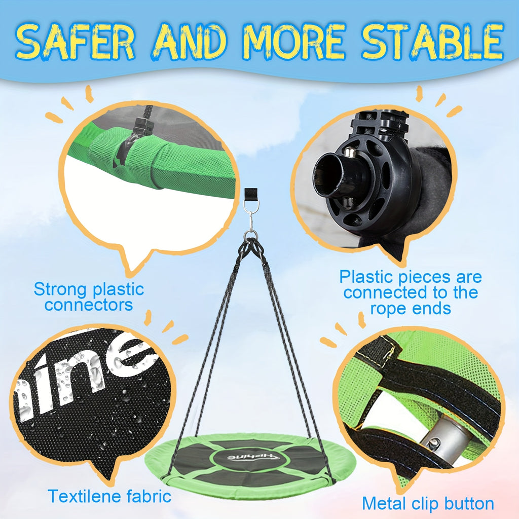 43" Large Saucer Swing for Kids, 360° Rotating Spinner Swing with Swivel, Adjustable Ropes & Hanging Straps, Outdoor Tree or Swing Set Accessory, Durable Round Disc Swing for Playground Backyard, Birthday Gift