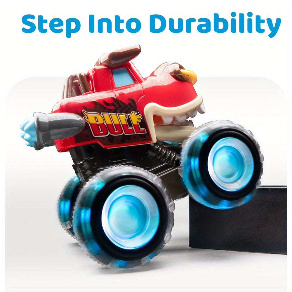 Monster Truck Toys for Toddlers 3 Pack – LED Light-Up Animal Trucks with Press & Go, Chomping Action – Shark, Bull & T-Rex Glow Cars, Easter Birthday Gift for Boys & Girls Ages 1.5+