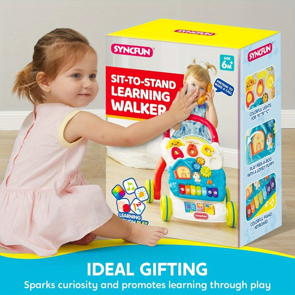 Baby Push Walker 2-in-1 Sit to Stand Learning Toy – Piano, ABC Buttons, Light-Up Sound Effects & Adjustable Speed Walker for Infant Boys & Girls