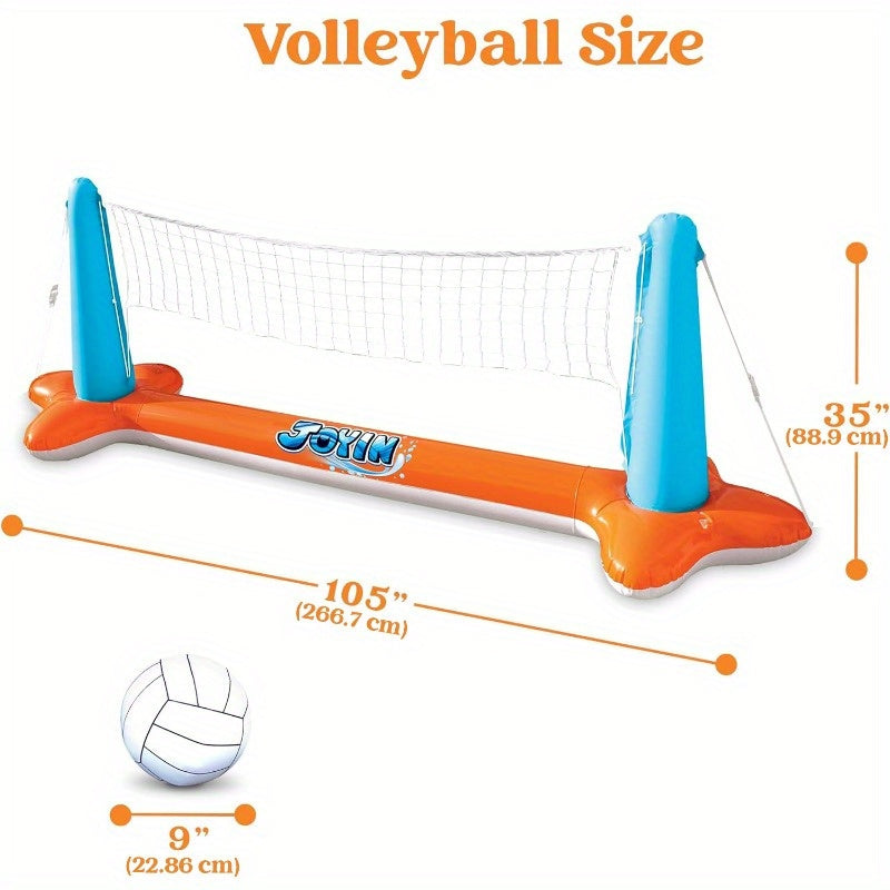 Inflatable Pool Float Set Volleyball Net & Basketball Hoops Swimming Pool Games for Kids Adults Summer Party Floaties Outdoor Water Sports Toy Orange