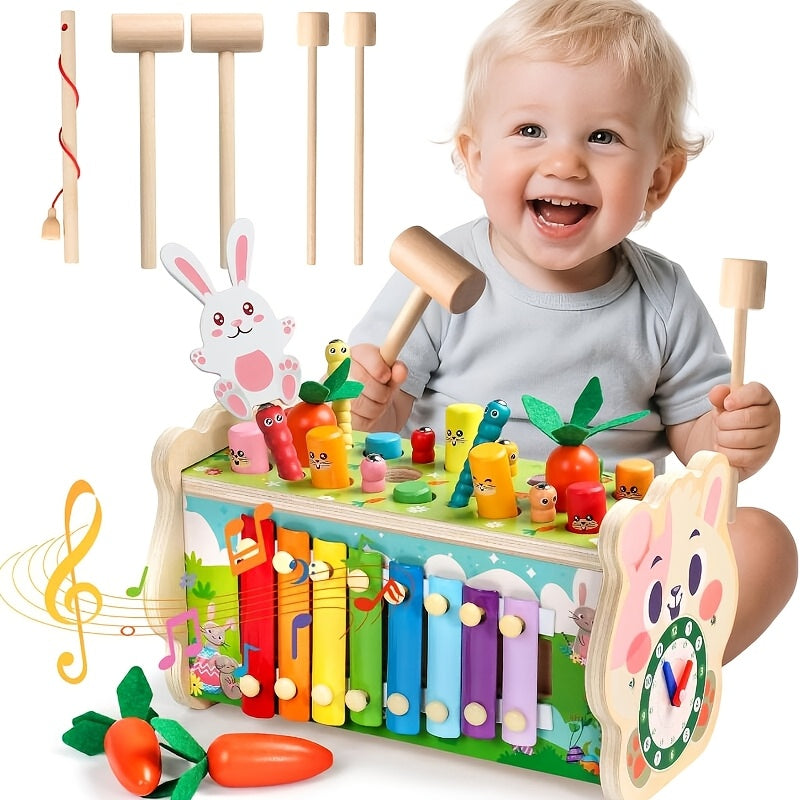 7-in-1 Wooden Hammer Game Toy with Xylophone for Toddlers 12 Months+ - Educational Sports Puzzle Learning Toy Birthday Christmas Easter Gift for Kids