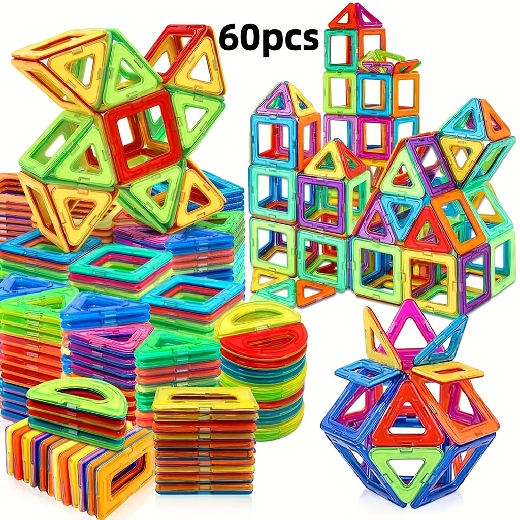 Magnetic Building Blocks 60 Piece Set STEM Toy – DIY Photo Puzzle Construction Learning Toy for Boys Girls Creative Birthday Gift Age 3+