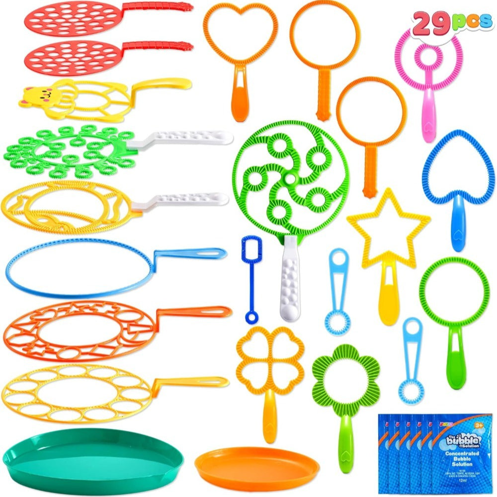 Bubble Wands Set Bulk Pack 30 Pcs - Giant Bubble Blowing Kit for Kids & Adults, Color-Coded Wands with Tray, Non-Toxic, No-Mix Solution-Free