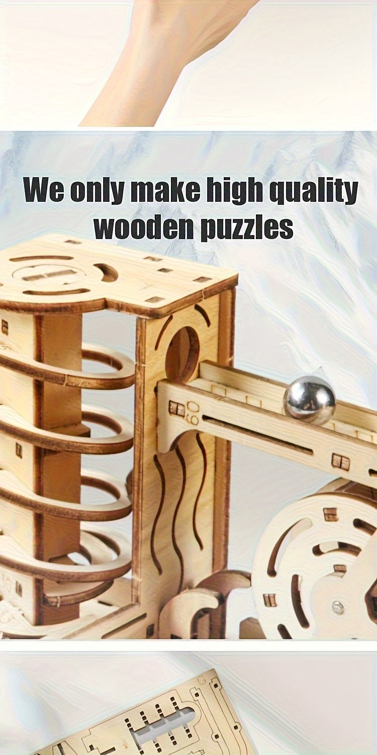 3D Wooden Ball Track Puzzle for Adults STEM Project, High-Difficulty Wood Building Model with 2 Expansion Sets, Home Decoration Holiday Birthday Gift for Men & Women