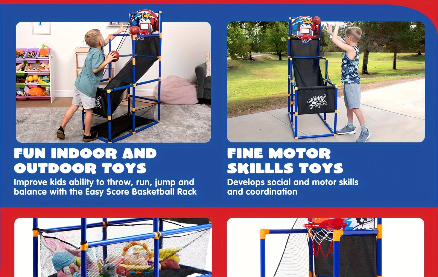 Kids Arcade Basketball Hoop Set with 4 Balls & Air Pump - Adjustable Height Indoor Outdoor Sport Game for Kids Ages 3+, Easy Assembly