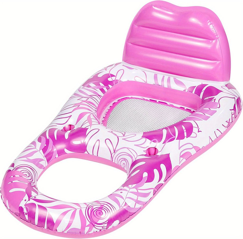 Inflatable Pool Float Lounger for Adults with Cup Holders & Footrest, Floating Recliner Chair Raft for Swimming Pool, Summer Water Party Relaxation Floaty