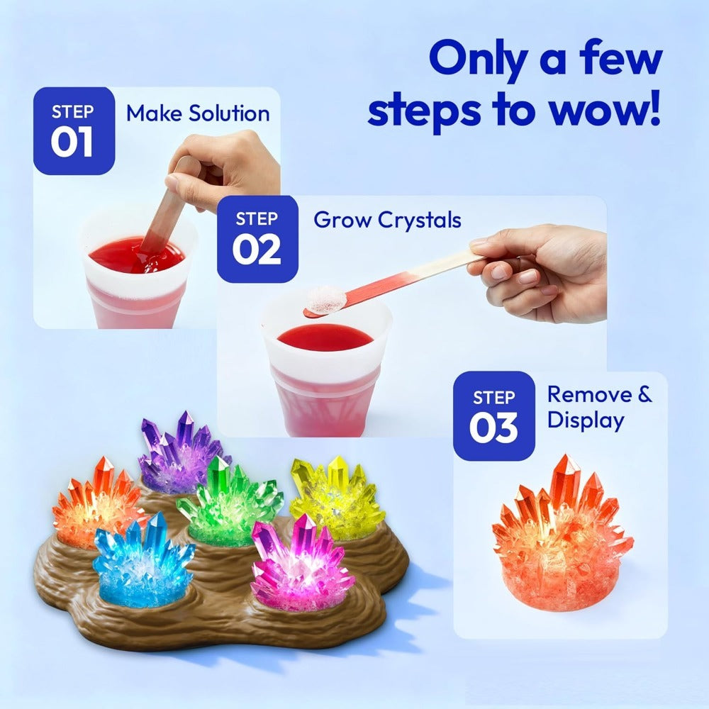 Crystal Growing Kit for Kids with Light-Up Base – 7 Color Science Experiment Set, STEM Learning Toy for Boys & Girls Ages 8+, Birthday & Christmas Gift